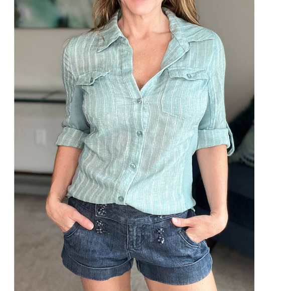 Guess Button Down 3/4 Sleeve Roll, Comfy Side Rib Stretch Fit, Size S - Picture 2 of 7